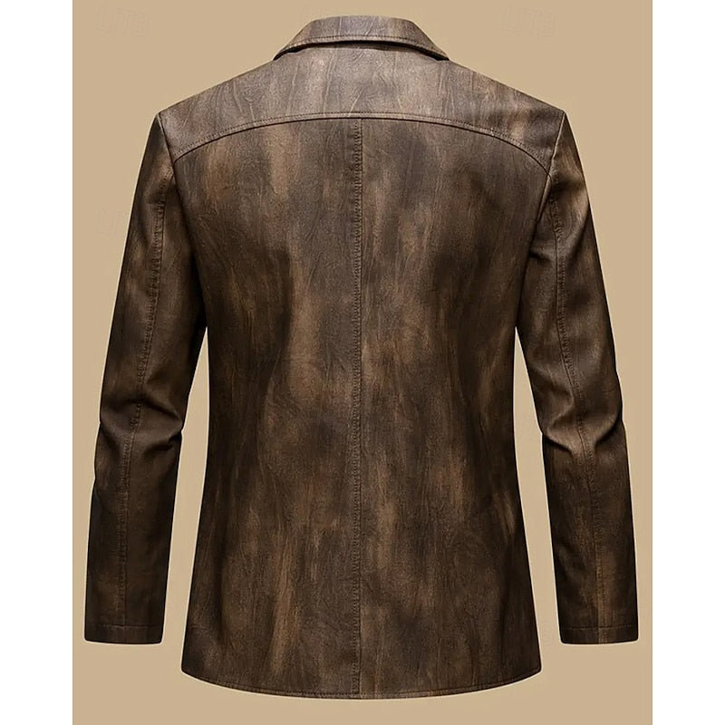 Faux Leather Blazer for Men with Button Front
