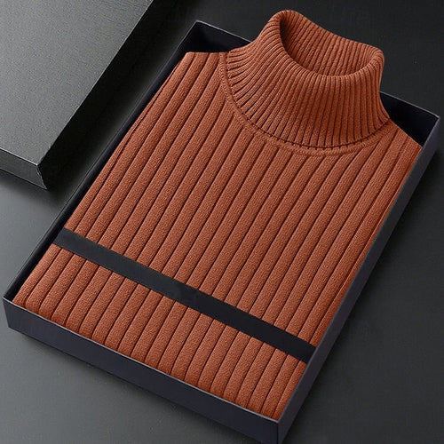 Mens turtleneck sweater in Brown, folded in a gift box