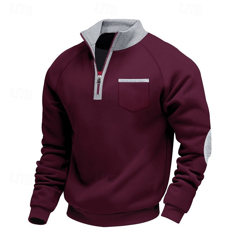 Burgundy Quarter Zip Sweatshirt for men