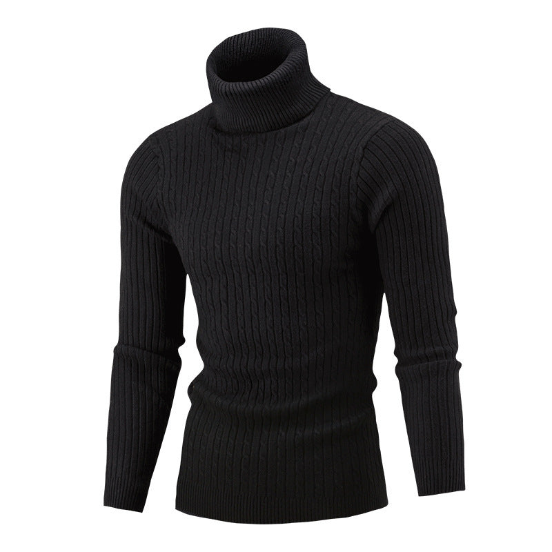 Black ribbed Turtleneck Sweater for Men with Slim Fit