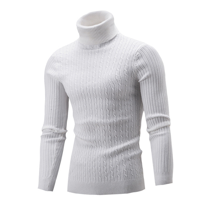 White ribbed Turtleneck Sweater for Men with Slim Fit