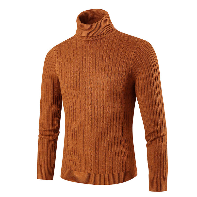 Rust ribbed Turtleneck Sweater for Men with Slim Fit