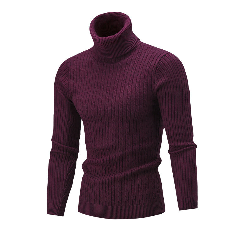 Burgundy ribbed Turtleneck Sweater for Men with Slim Fit