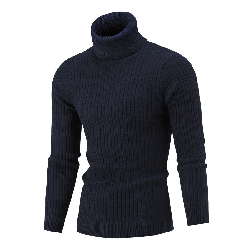 Navy ribbed Turtleneck Sweater for Men with Slim Fit