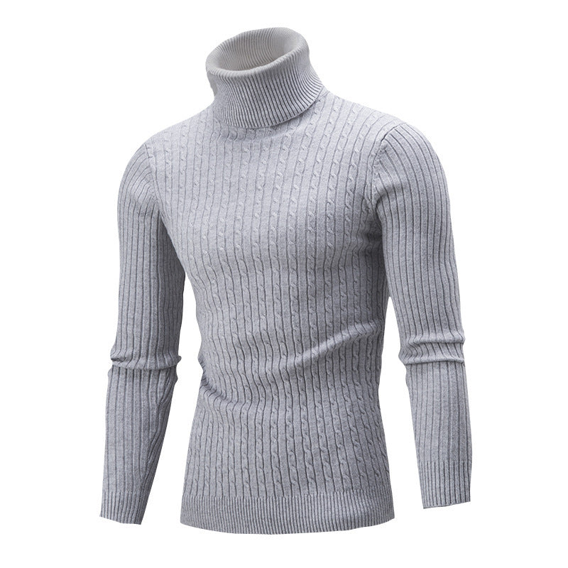 Light Gray ribbed Turtleneck Sweater for Men with Slim Fit
