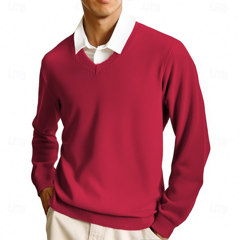 Burgundy lightweight V Neck Sweater for Men