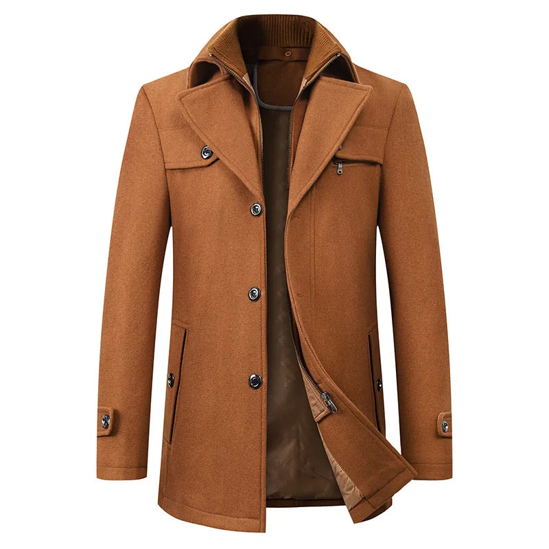 Brown Wool Blend Car Coat for men