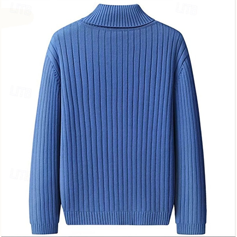 Mens turtleneck sweater in Blue, back view