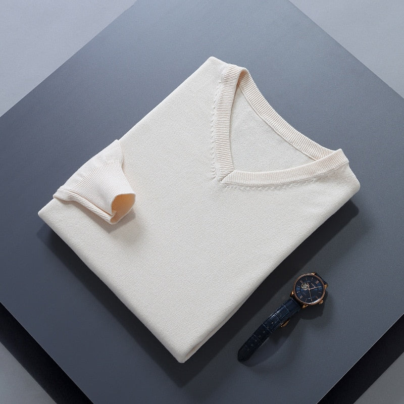 Beige soft Brushed V Neck Sweater for Men
