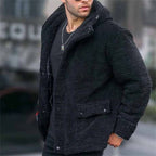 Black hooded Sherpa Jacket for Men