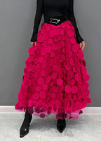 Womens tulle skirt with raised polka dots in Hot Pink, midi length, front view