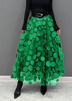 Womens tulle skirt with raised polka dots in Light Green, midi length, front view