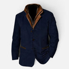 Casual blazer for men with a leather trim collar in navy