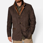 Casual blazer for men with a leather trim collar in brown