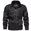 Faux leather jacket for men with a stand collar in black