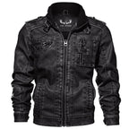 Faux leather jacket for men with a stand collar in black