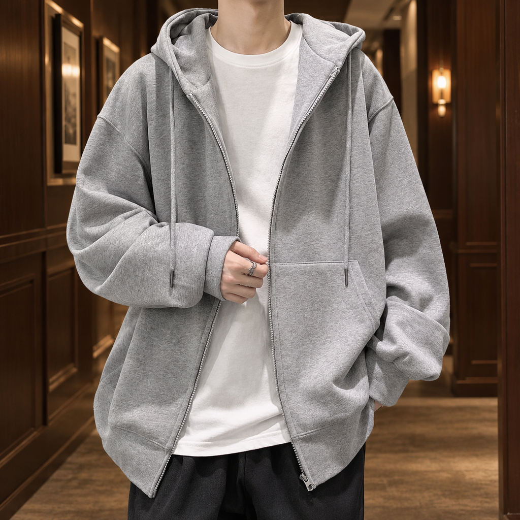 Drawstring Hood Zip Up Hoodie with Kangaroo Pockets