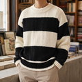 Striped Cable Knit Sweater with Crew Neck