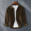 Chest Pocket Corduroy Shirt Jacket with Button Front