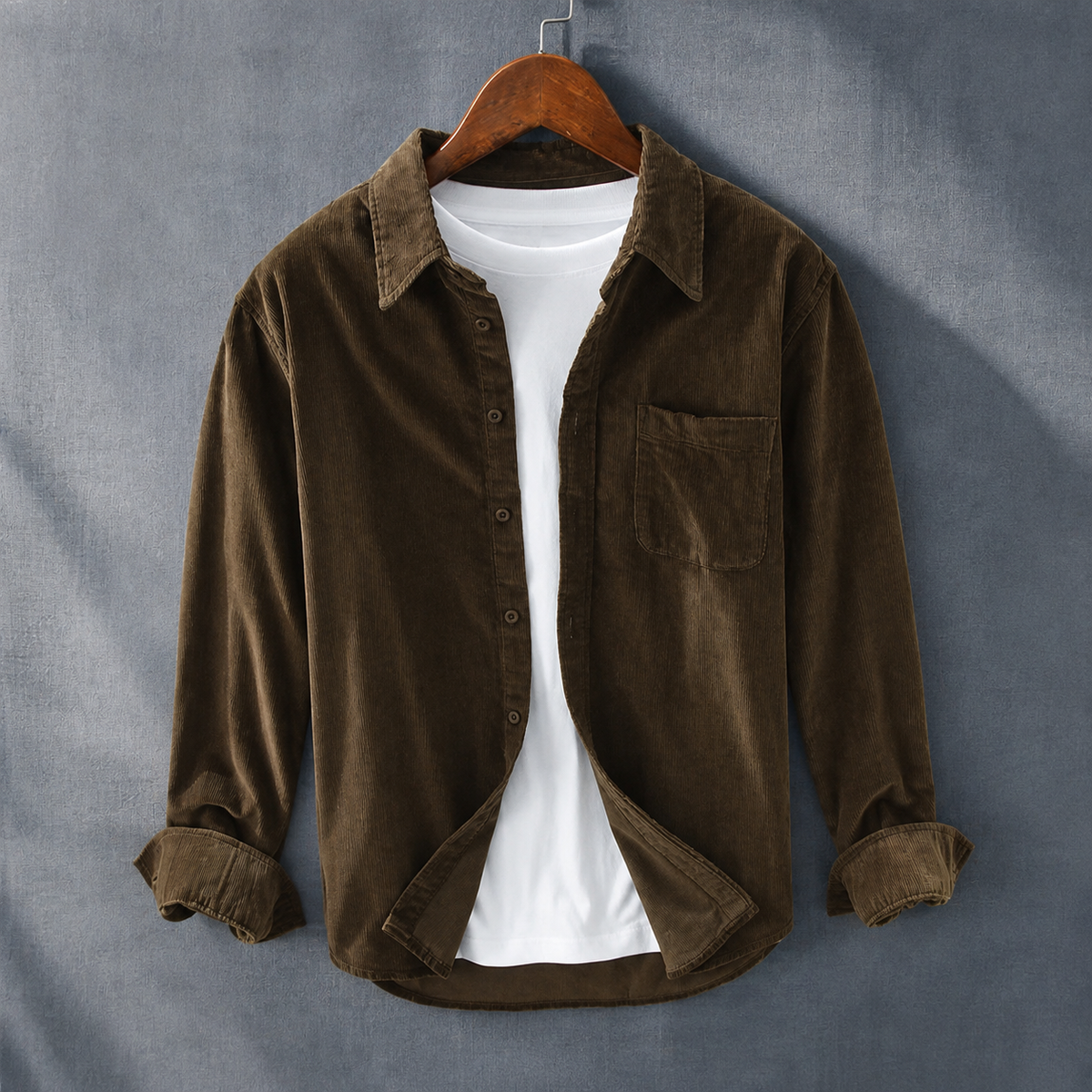 Chest Pocket Corduroy Shirt Jacket with Button Front