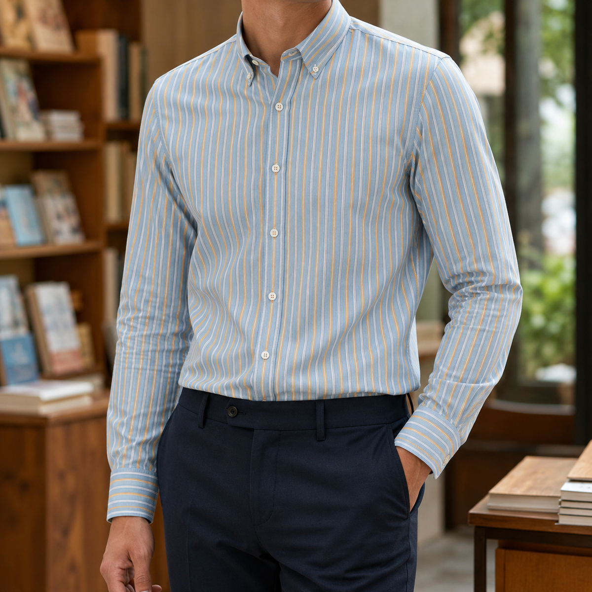 Striped Dress Shirt with Button Down Collar
