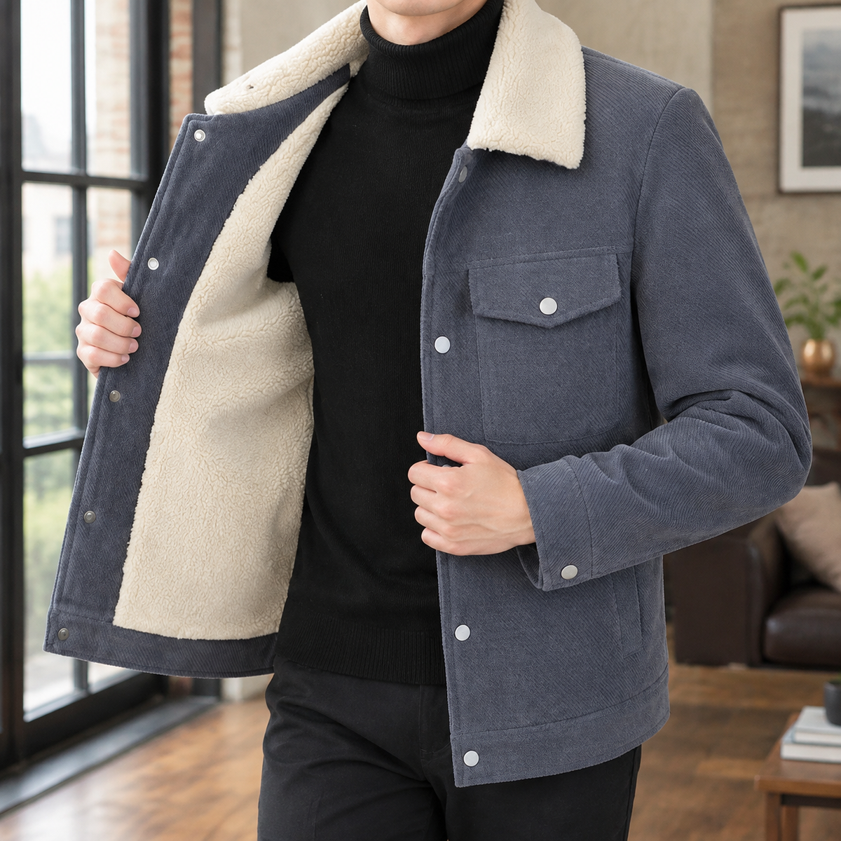 Sherpa Lining Shirt Jacket with Chest Pockets