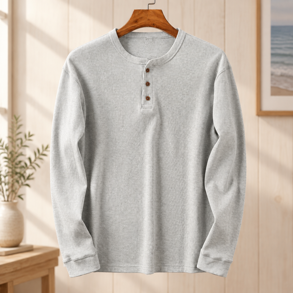 Long Sleeve Henley Shirt with Button Placket