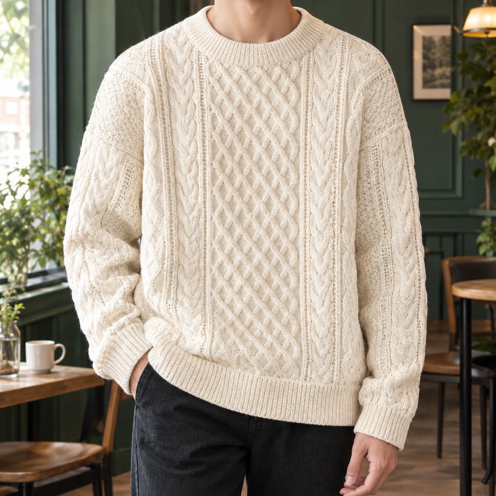 Cable Knit Sweater with Crew Neck