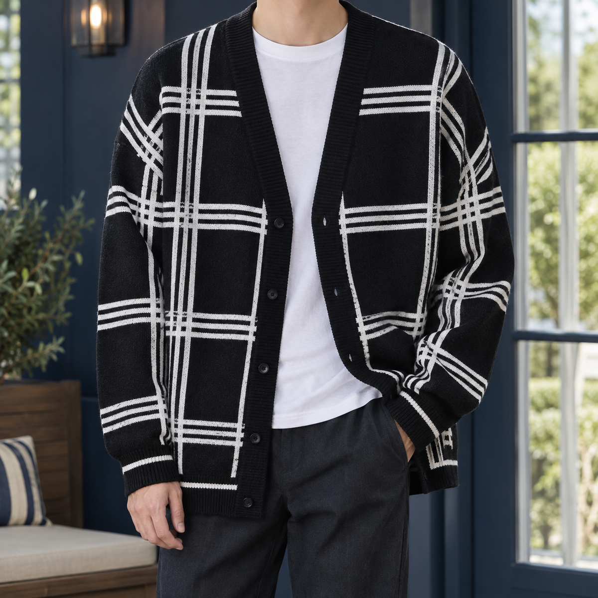 V Neck Cardigan with Button Front