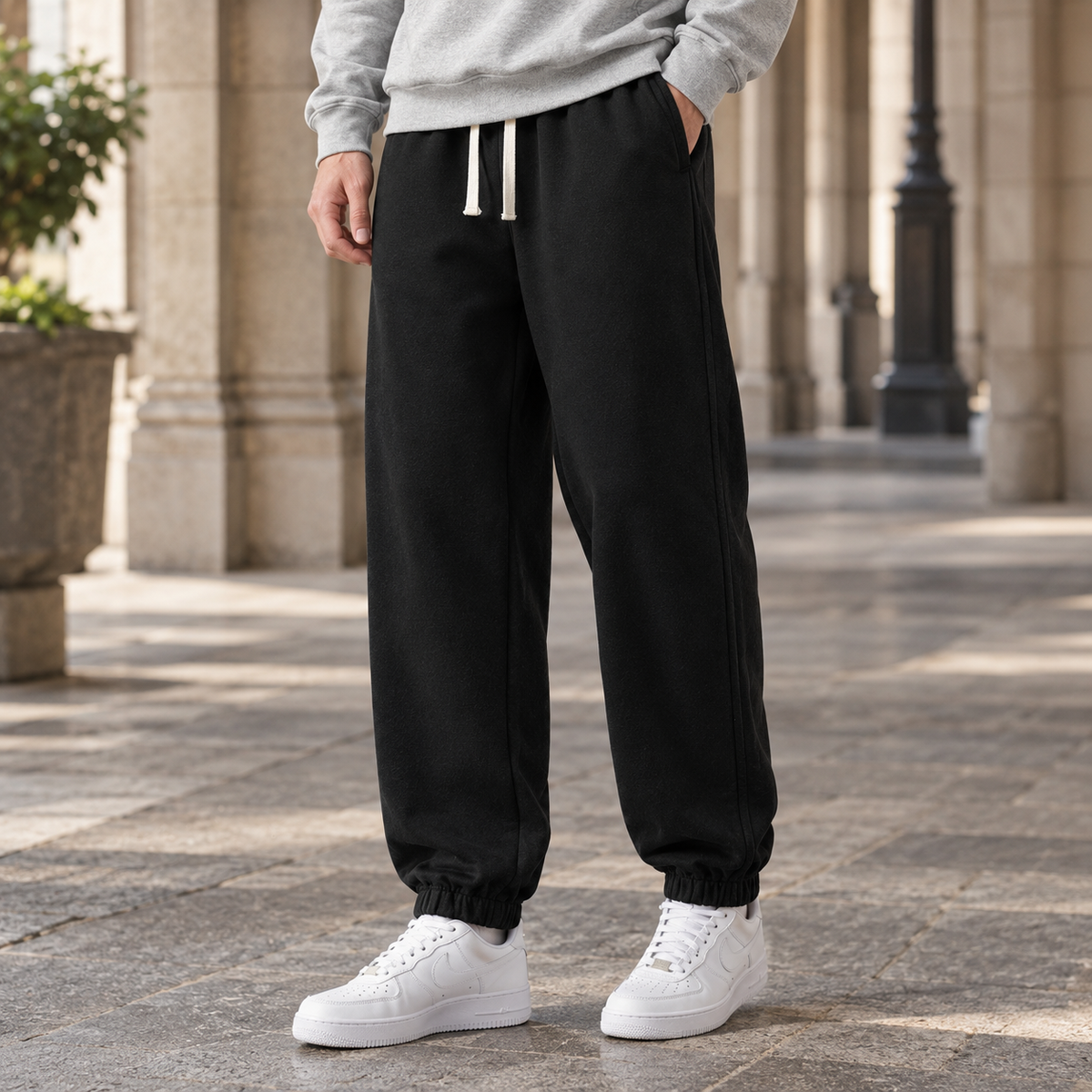 Drawstring Waist Joggers with Cuffed Hem