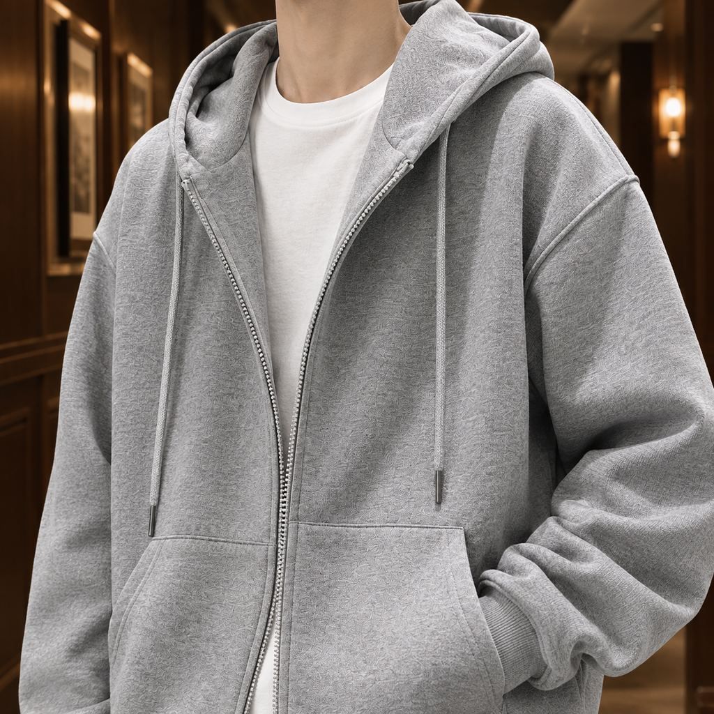 Drawstring Hood Zip Up Hoodie with Kangaroo Pockets