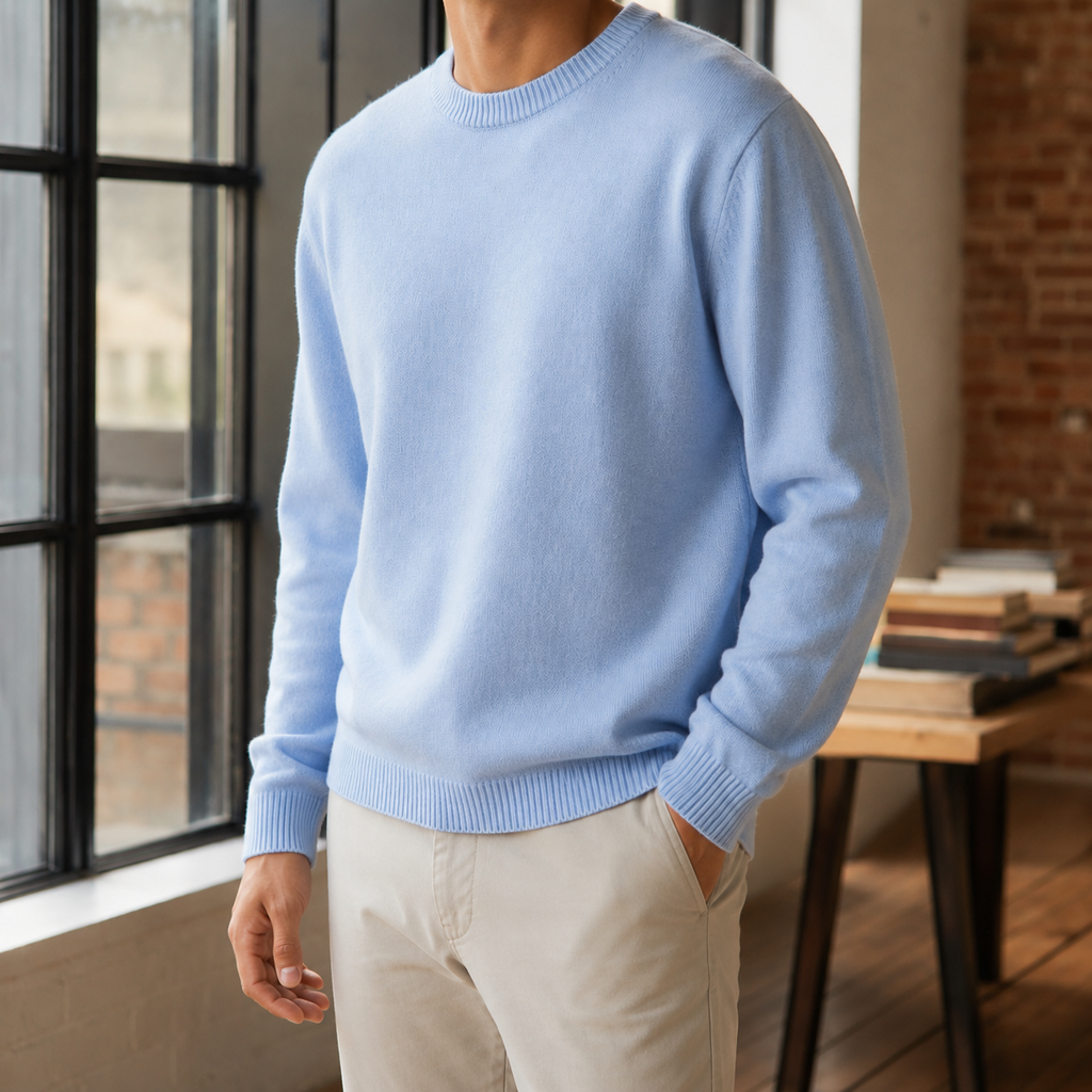 Fine Gauge Crewneck Sweater with Ribbed Trims