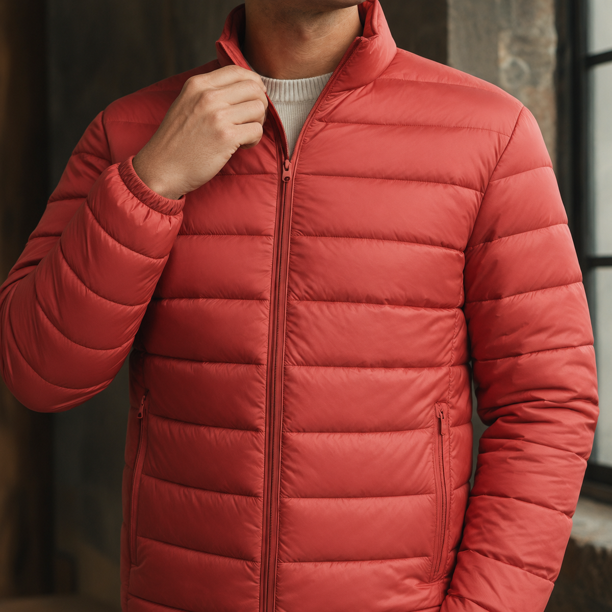 Stand Collar Down Jacket with Lightweight Quilting