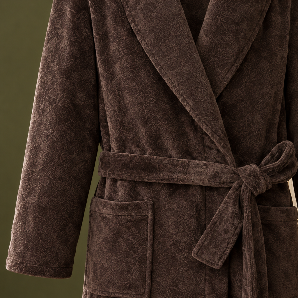 Shawl Collar Fleece Robe with Tie Belt
