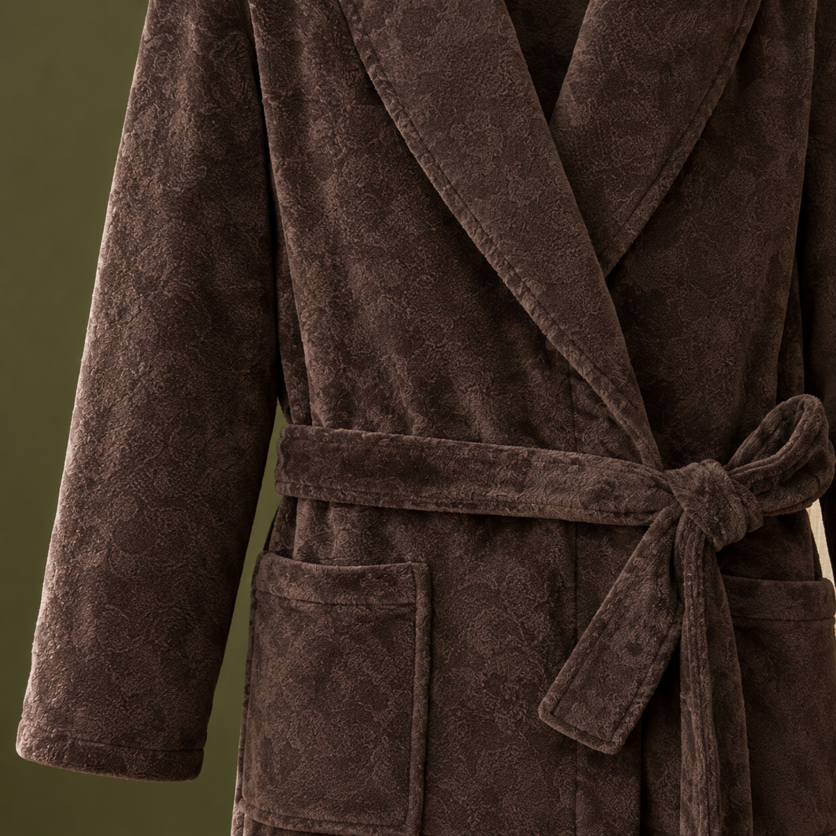 Shawl Collar Fleece Robe with Tie Belt