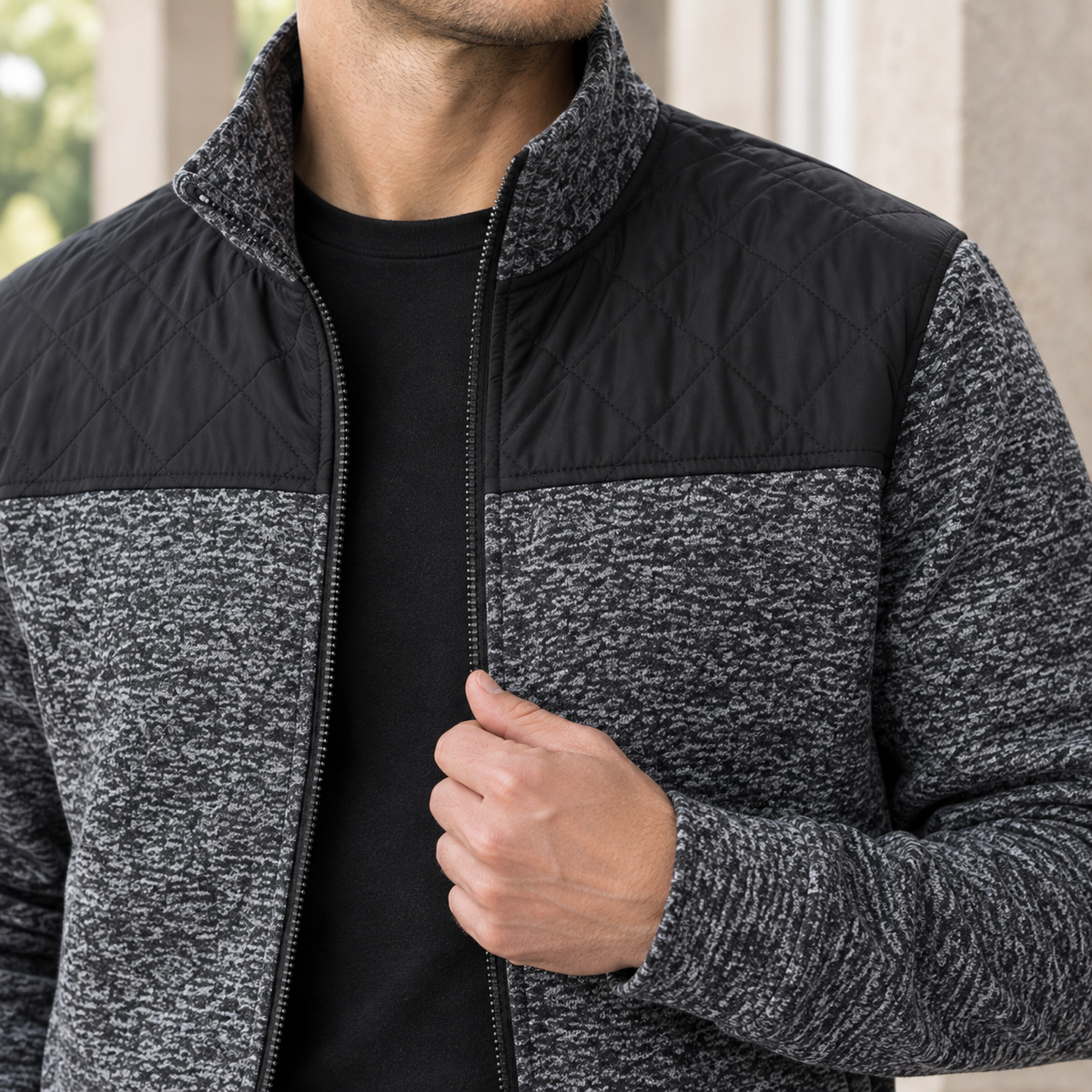 Contrast Yoke Fleece Jacket with Full Zip
