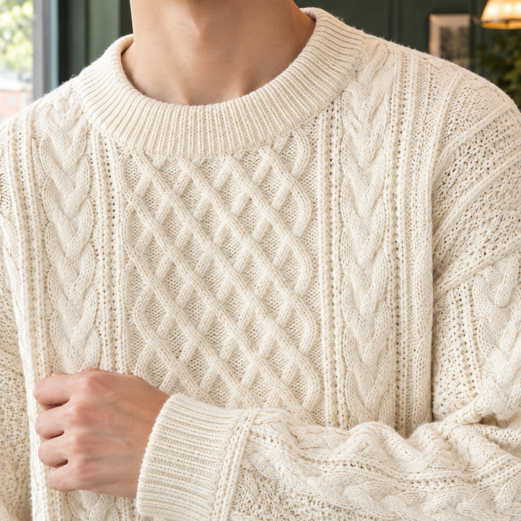 Cable Knit Sweater with Crew Neck