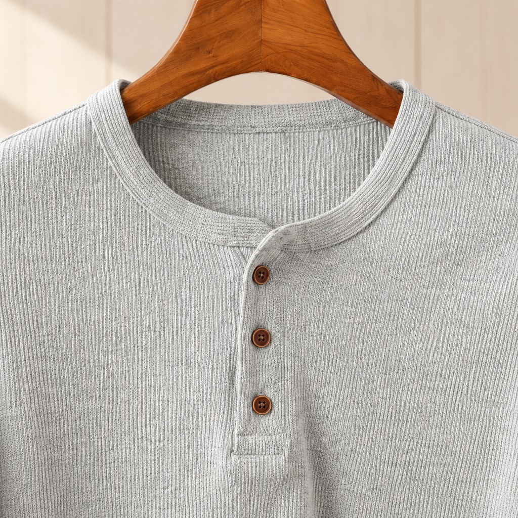 Long Sleeve Henley Shirt with Button Placket