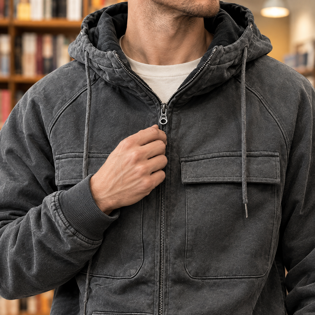 Hooded Work Jacket with Chest Pockets