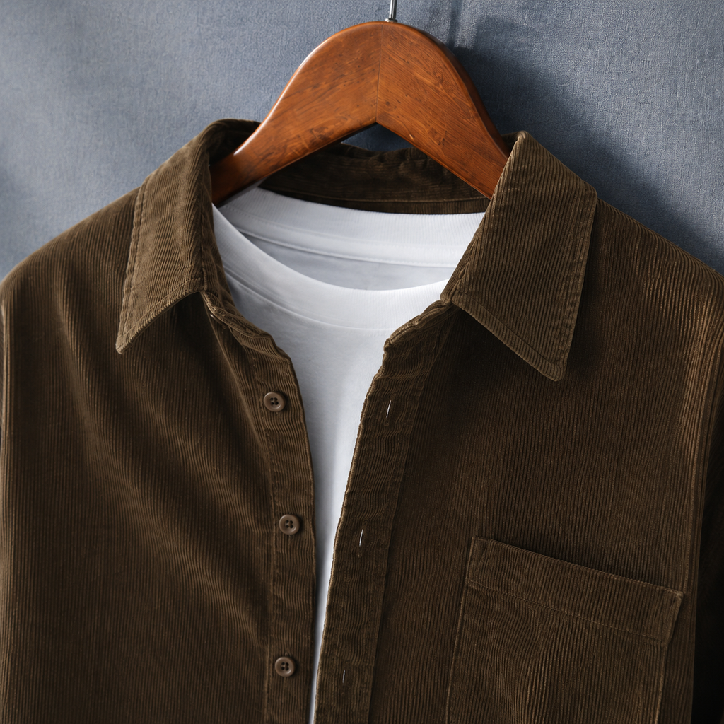 Chest Pocket Corduroy Shirt Jacket with Button Front