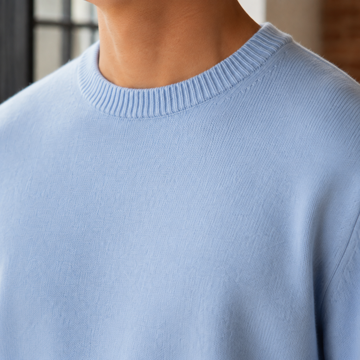 Fine Gauge Crewneck Sweater with Ribbed Trims