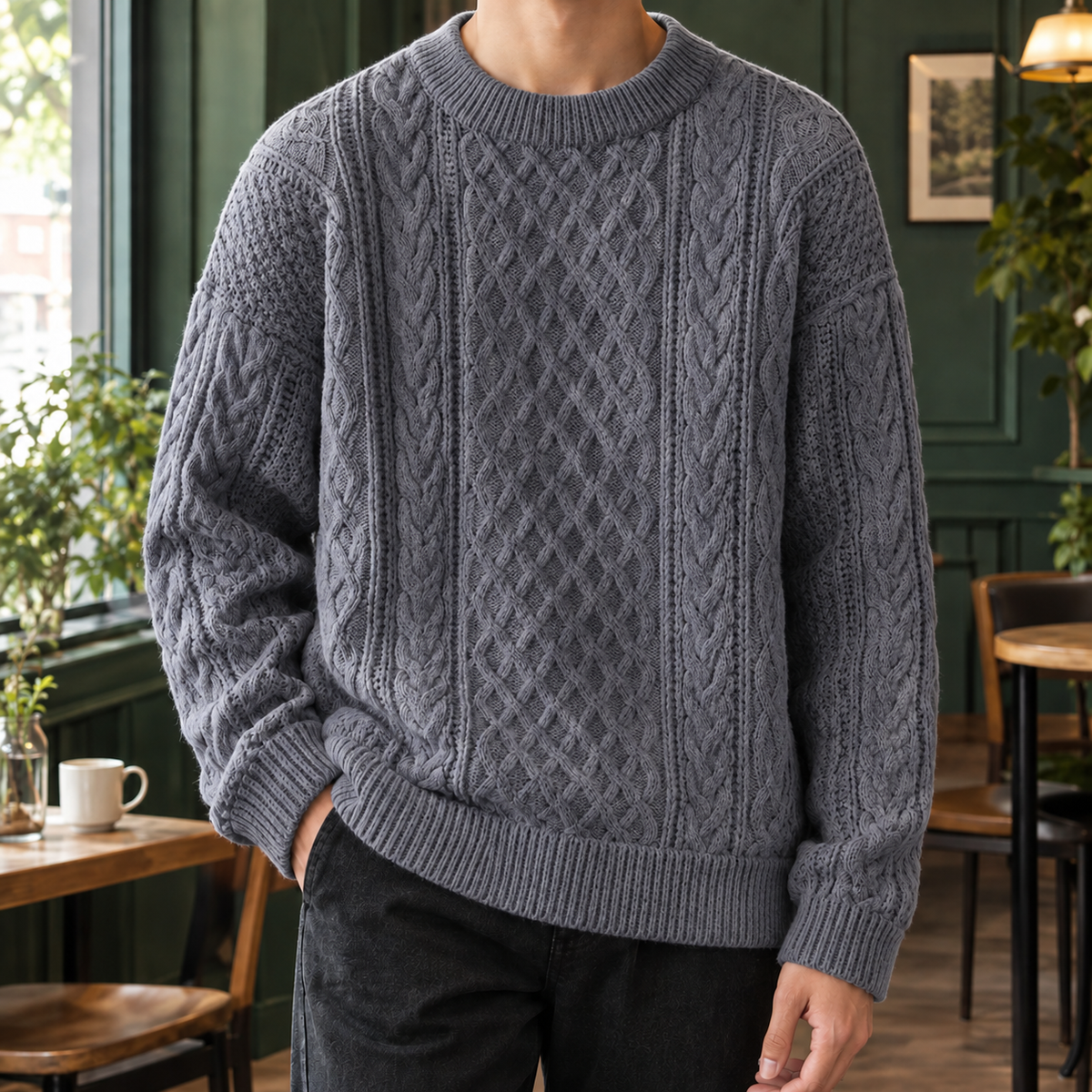 Cable Knit Sweater with Crew Neck