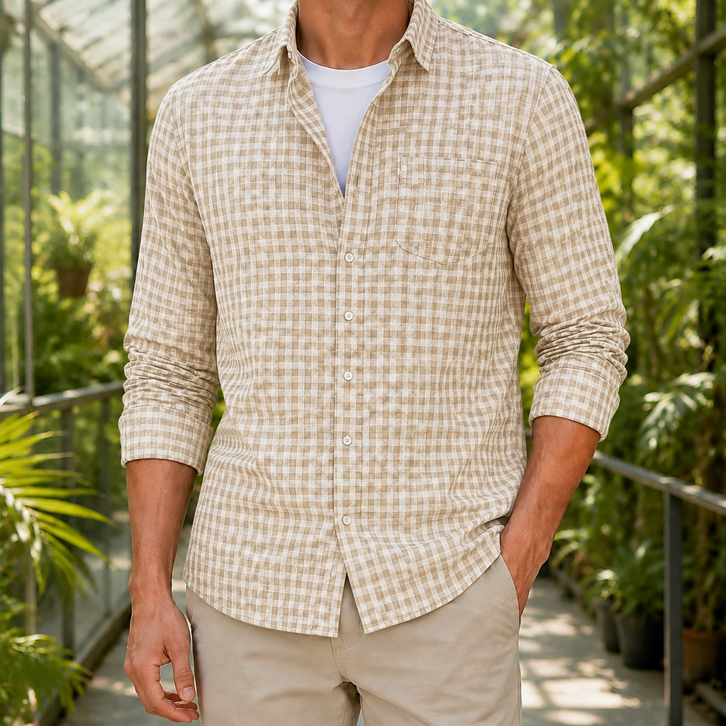 Grid Check Flannel Shirt with Button Front