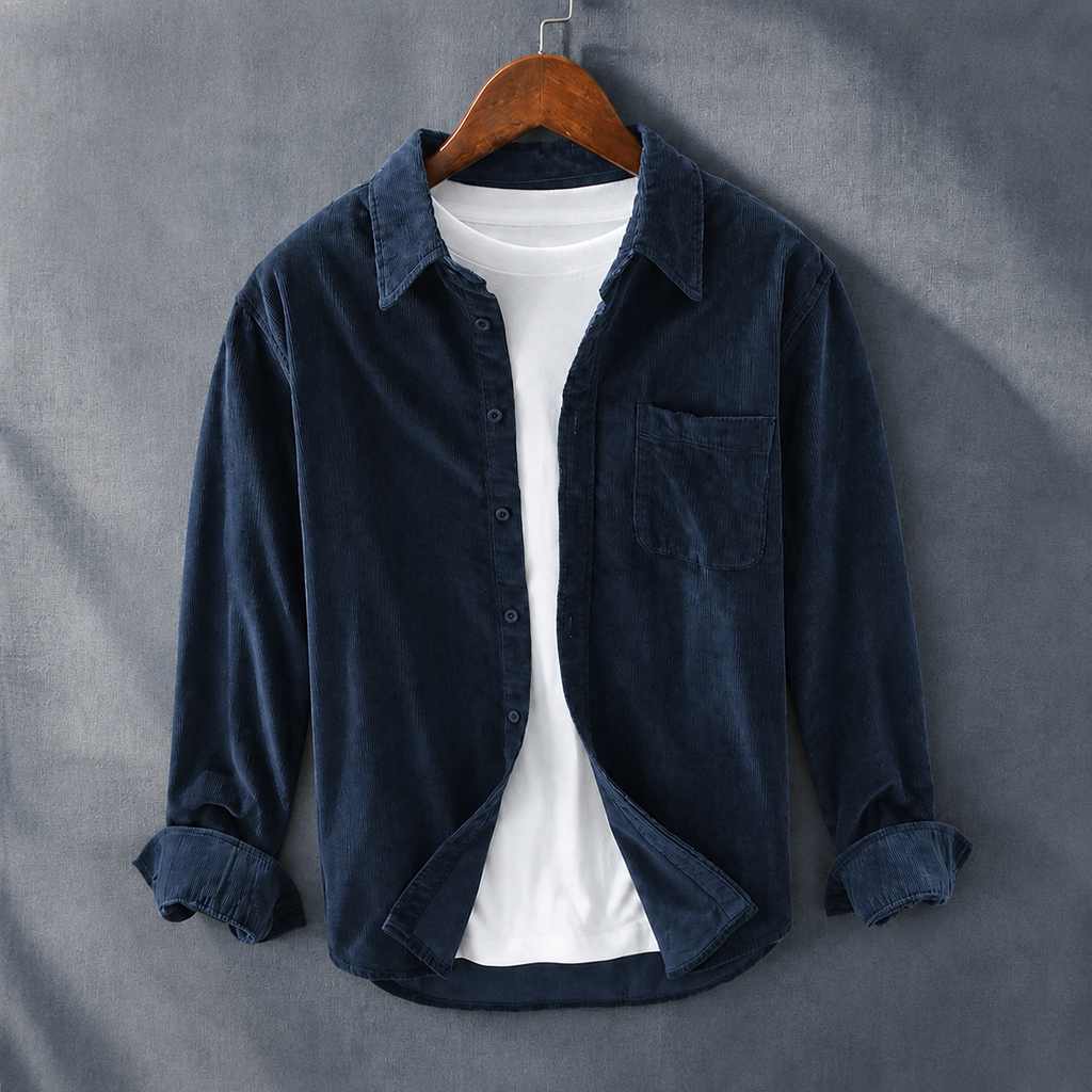 Chest Pocket Corduroy Shirt Jacket with Button Front