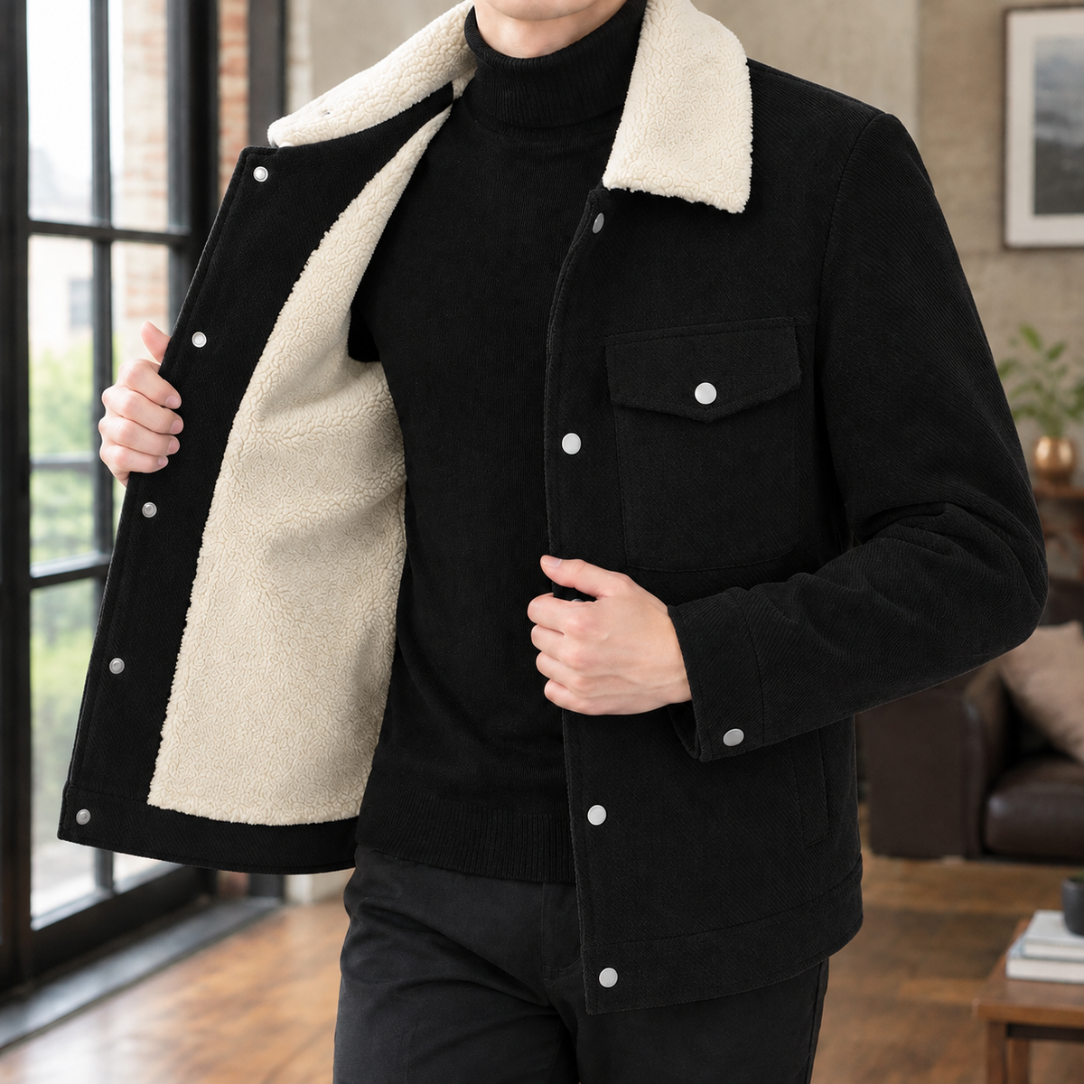 Sherpa Lining Shirt Jacket with Chest Pockets