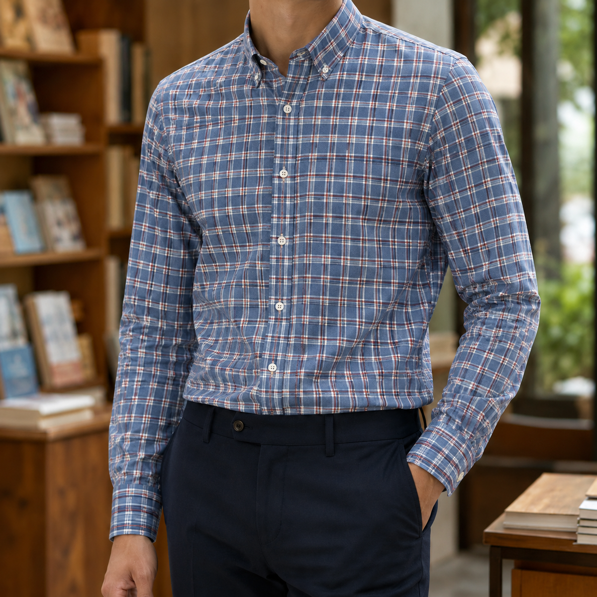 Striped Dress Shirt with Button Down Collar