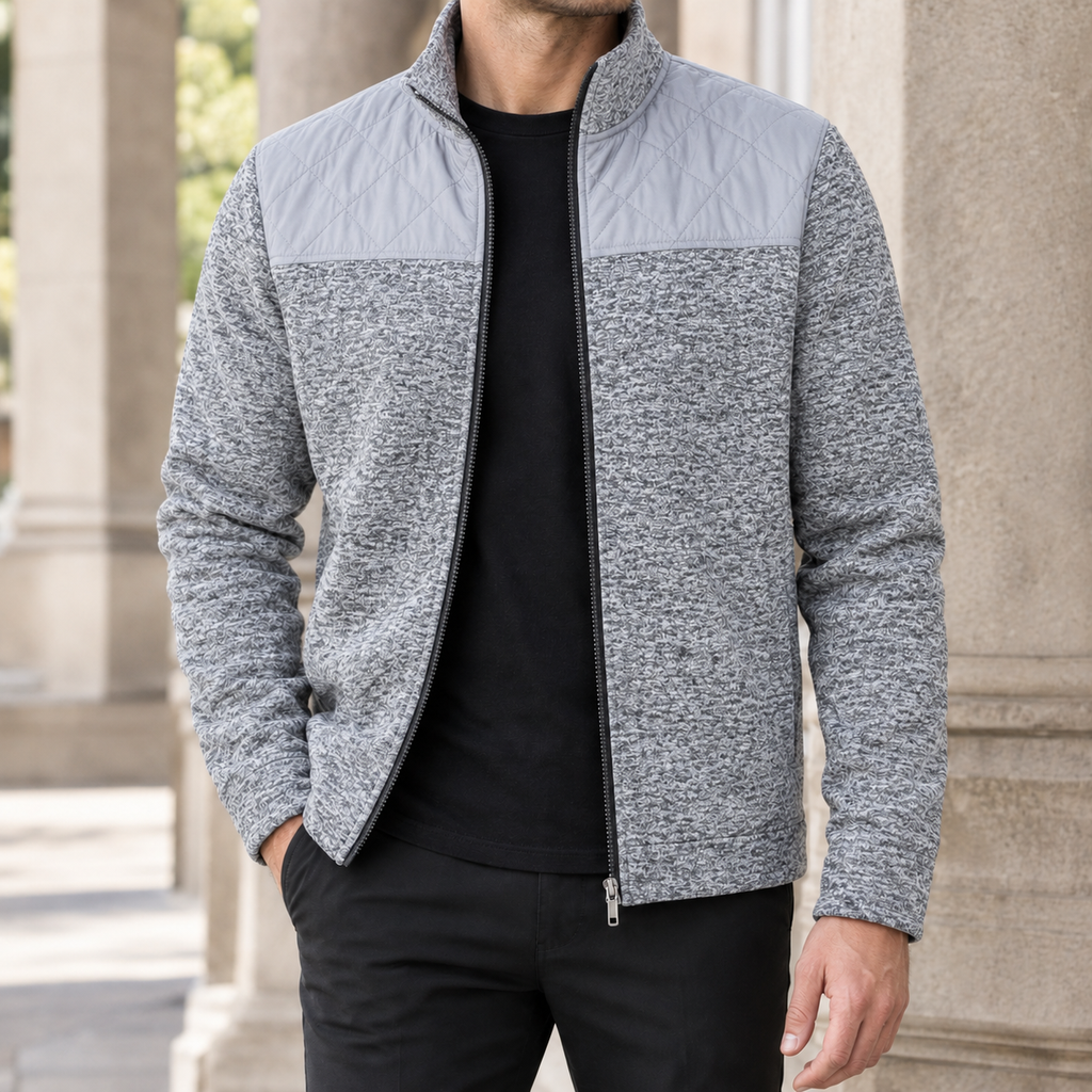 Contrast Yoke Fleece Jacket with Full Zip
