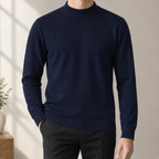 Mens mock neck sweater in Navy Blue, front view