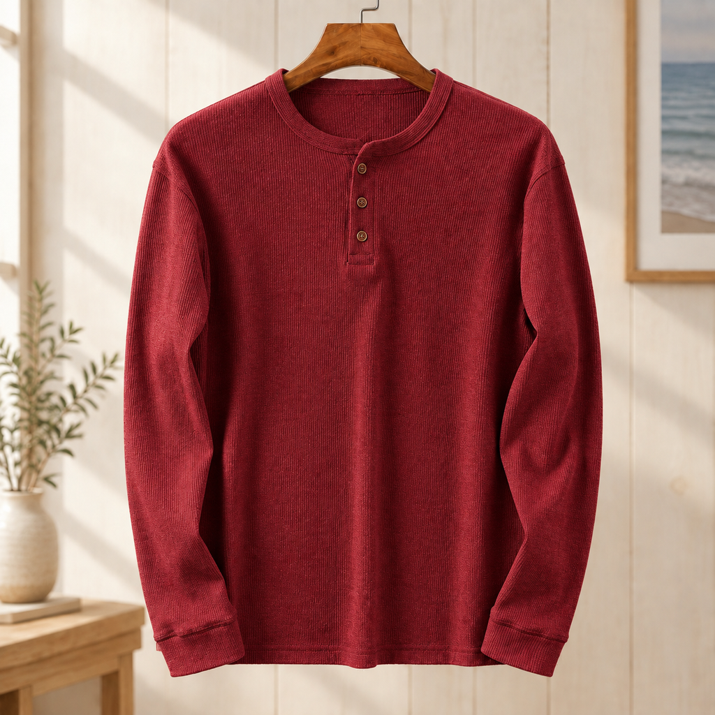 Long Sleeve Henley Shirt with Button Placket