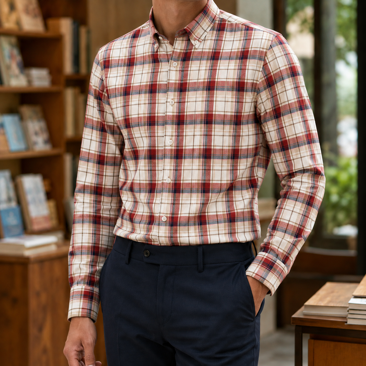 Striped Dress Shirt with Button Down Collar